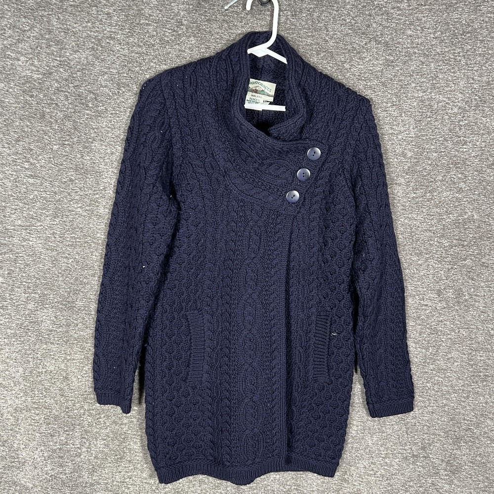 Aran Crafts Sweater Women XXS Purple 100% Merino Wool Cowl Neck Tunic Cable Knit